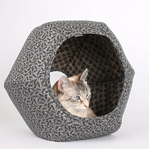 The Cat Ball a Cave Style Cat Bed made in Grey Calico Fabric Victorian Seeds