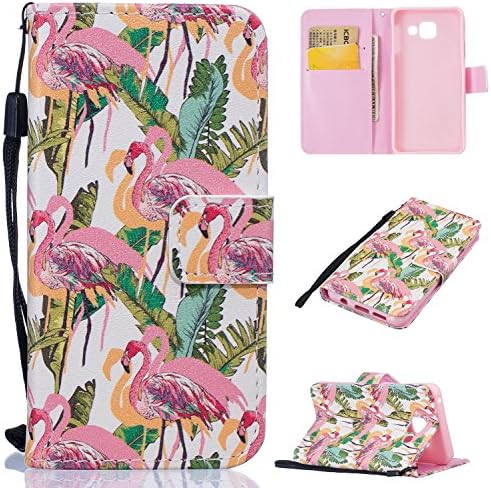 Galaxy A3 2016 Wallet Case, A3 2016 Case,PU Leather Flip Cover Folio Wallet Case with Credit Card Slots for Samsung Galaxy A3 2016 / A310 (Flamingo)