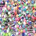 Lot of 100 Assorted Surgical Steel Barbell Tongue Rings 14 Gauge or 1.6mm- Length 5/8" or 16mm