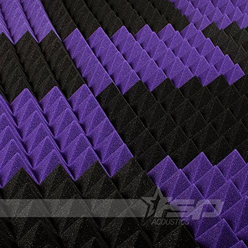 12x12x2 (12 Pack) Purple/Charcoal Acoustic Pyramid Sound Proofing/Treating Studio Foam Tiles