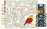 Sargent Art Pencils, 36 Ct, and Dover Escapes Collage Art, Inspired by Art Nouveau Posters, Vintage Seed Packets, Garden Prints, Adult Coloring Book, 55 Designs on Ivory High Quality Paper Gift Set