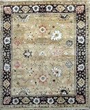 8' X 10' Beige Neutral Floral Hand Spun Wool Gold Hand Knotted Area Oushak Turkish Rug H517 - Actual Size 8' 3 X 10'0
