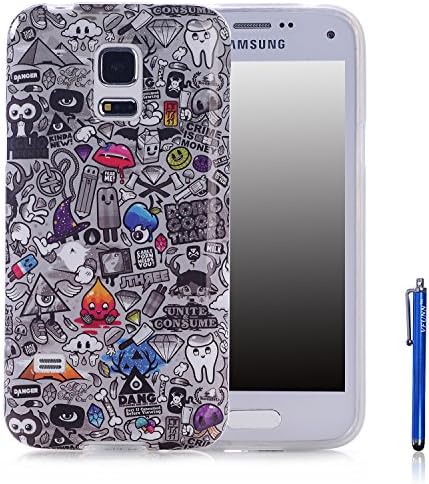 Vfunn Premium TPU Gel Scratch Resistant Funny Cartoon Case Cover for Samsung Galaxy S5 Mini with 1 Screen Protector 1 Clean Cloth Cleaner 1 Blue Stylus Pen (Samsung Galaxy S5 Mini) (Magic World)