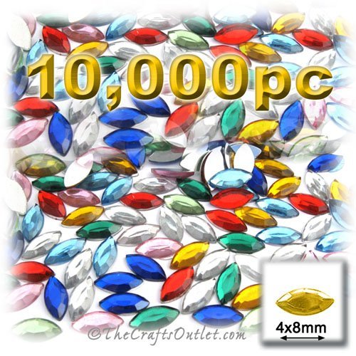 10,000pc Rhinestones Eye Shaped (Navette) 4x8mm Solid Assortment