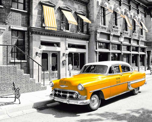 Empire 523174 New York - Taxi Oldtimer - Yellow Cab Taxi Manhattan Mini-Poster St&auml;dte - Druck - Gr&ouml;sse 50 x 40 cm