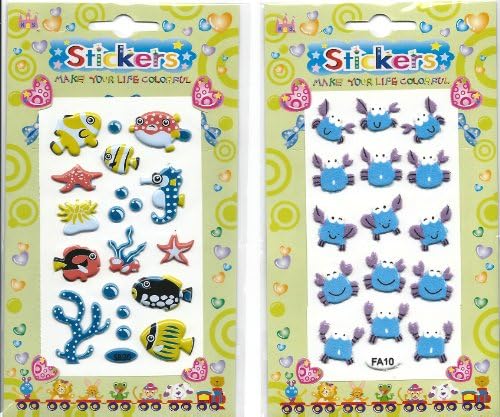 Sea Life Fish and Crab Puffy Stickers 2 Pack