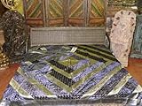 5pc Blue Gold Silk Indian Bedding Coverlet Sofa Throw King Bedspread Final Sale