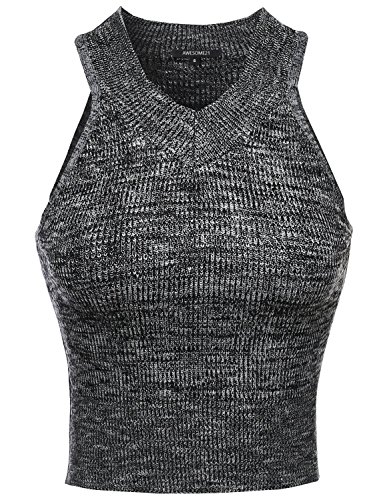 Awesome21 Women's High V-Neck Knitted Crop Top