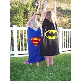 Reversible Superman Batman Superhero Cape Costume with Mask Blue