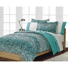 Boys or Girls Teen Exotic Turquoise Black Zebra Print Comforter Set