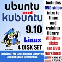 Ubuntu 9.10 and Kubuntu 9.10, 4-disks DVD Set Includes Linux Training Library, "Introduction to Linux" video-DVD, also includes printed Quick Reference Card of Linux commands, 32-bit Set