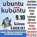 Ubuntu 9.10 and Kubuntu 9.10, 4-disks DVD Set Includes Linux Training Library, "Introduction to Linux" video-DVD, also includes printed Quick Reference Card of Linux commands, 32-bit Set