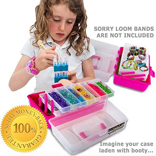 LOOM LOVER - Best Rainbow Organizer & Loom Storage !NEW! - HOT PINK - Rainbow Loom Perfect Fit - Sturdy Fold-out Trays - Storage Underneath. Yes, 31.75 X 17 Inches Usable Space! Rubber Band Case - Kids Art Craft Organizer. Lift-up Handle - Ergonomically Balanced - Even for Small Hands. The Compact Solution When on Vacation! - Leaf-Green Protective Working Mat - Quality Organizer by Felix and Wise - Order Yours with Confidence. It is Under Guarantee.