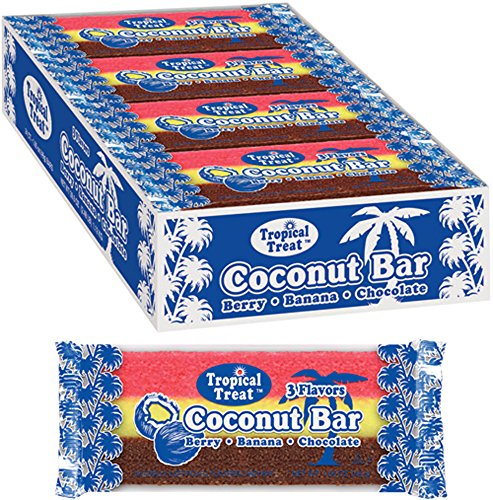 Tropical Treat Coconut Slice Candy Bars (24 Strawberry, Banana and Chocolate-striped coconut bars)