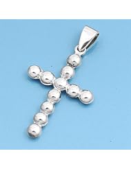 Sterling Silver Beaded Prayer Cross Pendent Solid 925 Italy Charm New 32mm with 2mm Figaro Chain