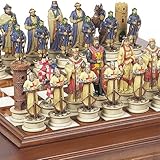Hand Painted Crusade Chessmen & Alabastro Cabinet Chess Board From Italy. KING: 4 1/2