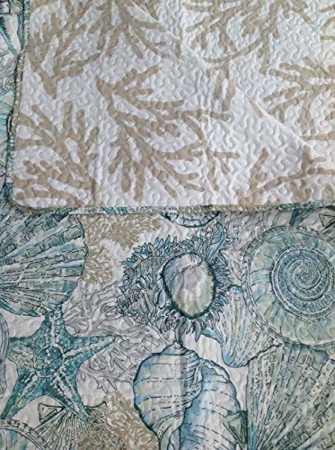Coastal Aqua Blue Seashells Starfish 3pc Quilt Set ... (King Size)
