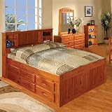 Honey Bookcase Captains Bed Full with 12 Drawer Storage (6 on each side)