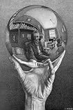 M.C. Escher (Hand with Reflecting Sphere, Self-Portrait in Spherical Mirror) Art Poster Print - 24" X 32"