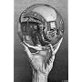 M.C. Escher (Hand with Reflecting Sphere, Self-Portrait in Spherical Mirror) Art Poster Print - 24" X 32"