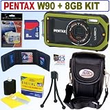 Pentax Optio W90 12.1 MP Waterproof Digital Camera (Pistachio Green) + 8GB Accessory Kit
