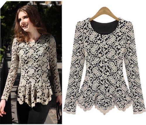 Aokin Women Scoop Neck Long Sleeve Lace Tunics Blouse Top