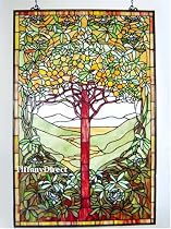 Tiffany Style Stained Glass Window Panel Tree of Life 23" x 35" P153