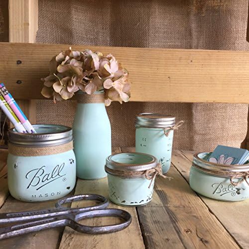 Mason Jar Office Organization Set in Aqua