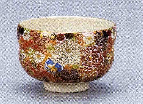 【茶道具】 花詰・抹茶碗 木箱 九谷焼 