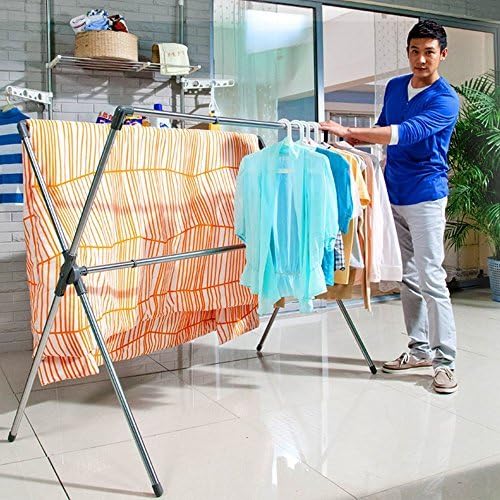 BYN Double Poles Extendable Drying Rack Stainless Steel Clotheshorse Heavy Duty Clothing Rack