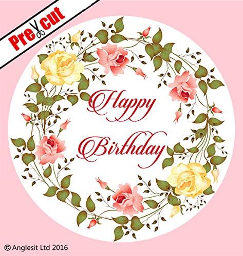 ^ bf HAPPY BIRTHDAY 7" / 18CM EDIBLE WAFER / RICE PAPER IMAGE CAKE TOPPER BIRTHDAY PARTY DECORATIONS (Cake Disc)