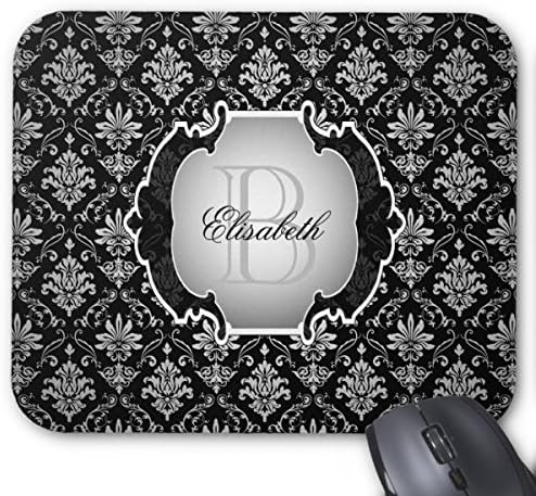 TimetoShine Monogram Black And White Damask Mouse Pad