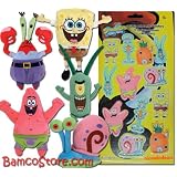 TY Beanie Baby Spongebob Squarepants, Mr. Krabs, Sheldon J. Plankton, Gary the Snail, Patrick Star plush toys & 12 Sponge Bob Beanie Bandz collection Nick Jr characters ~ Ty