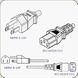 NEMA 5-15P to IEC C13 Cable -- 10 Amps, 125 Volts; 3 wires (18AWG, SVT) -- 15 ft., Black