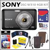 Sony DSCW310 DSC-W310 12.1MP Digital Camera with 4x Wide Angle Zoom featuring a 2.7-inch LCD in Black + 4GB Accessory Kit