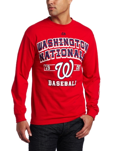 MLB Men's Washington Nationals Past Time Original Long Sleeve Basic Tee, Athletic Red, Large
