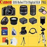 Canon EOS Rebel T1i (500d) SLR Digital Camera Kit with Canon 18-55mm Is Lens + Canon 55-250mm Is Lens + Huge Accessories Package Including Wide Angle Macro Lens + 2x Telephoto + 3 Pc Filter KIT + 2x Extended Life Batteries + Hdmi Cable + 32gb Sdhc Memory Card + Carrying Case + Tripod & Much More !!