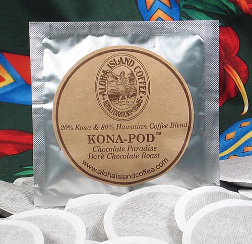 Exclusive, Aloha Island, Kona-Hawaiian Coffee Pods! Our Fabulous 20% Pure Kona Coffee! Deep, Dark CHOCOLATE PARADISE - 18 KONA-PODS!