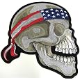American Flag Bandanna Skull Biker Vest Patch 10 X 9