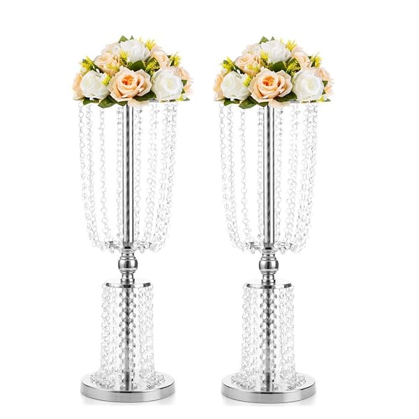 2 Pcs 23 75 Inches Tall Crystal Metal Vase Flower Stand Holders
