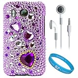 Purple Heart Rhinestone Diamante Protective Crystal Hard Case for HTC Inspi ....