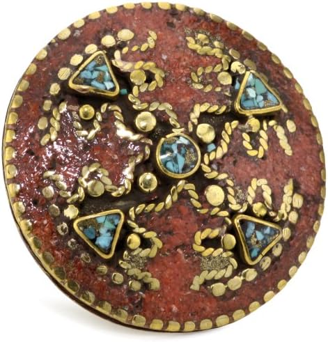 Devon Leigh "Ethnic and Tribal" Turquoise and Coral Round Copper Ring, Size 7