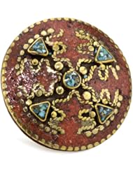 Devon Leigh "Ethnic and Tribal" Turquoise and Coral Round Copper Ring, Size 7
