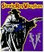 Stevie Ray Vaughn - Holding Guitar with 2 Logos on Purple - Sticker / Decal Image