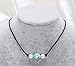 Handmade 9-10mm Freshwater Cultured Pearl Turquoise Choker Necklace on Black Genuine Leather Cord 16