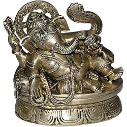 Brass Sculpture God Ganesha Eating Ladoo