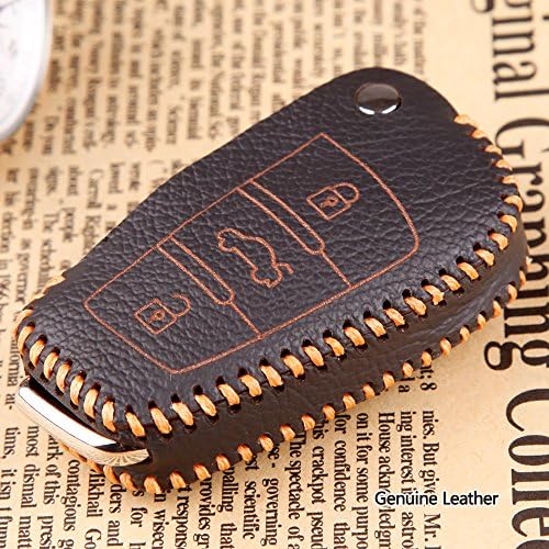Yirui Auto Accessories Genuine Leather Car Remote Key Case Cover Key Holder Key Bag Key Chain Fit for Audi A1 A3 A4 A5 A6 Q3 Q5 Orange