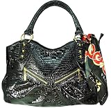 Vecceli Italy Crocodile Skin Embossed Black Handbag Designed by Ronella Lucci AS-169CROCBLK