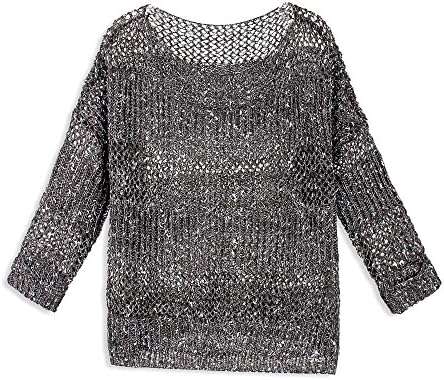 Women's Round Neck Loose Irregular Mesh Sweater Color Black