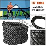 Battle Rope NEXPro - Polydac Undulation Rope Exercise Fitness Training - 1.5" width Avail. in 30ft, 40ft, 50ft Length BLACK